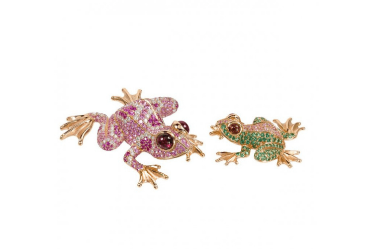 25.Godliaq Frogs animal jewelry bizzita.com Brooch pendant goldDiamondsrhodolite garnet saphhire